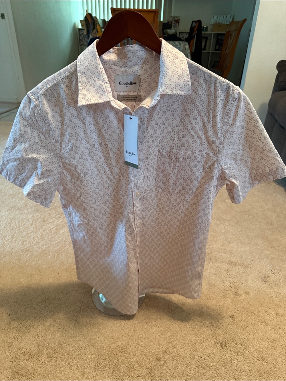 NWT Goodfellow Men’s Sm. Short-Sleeve Light Pink Micro-Pattern Button-Down Sht